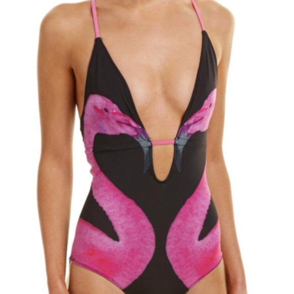 womens flamingo one piece bathing suit